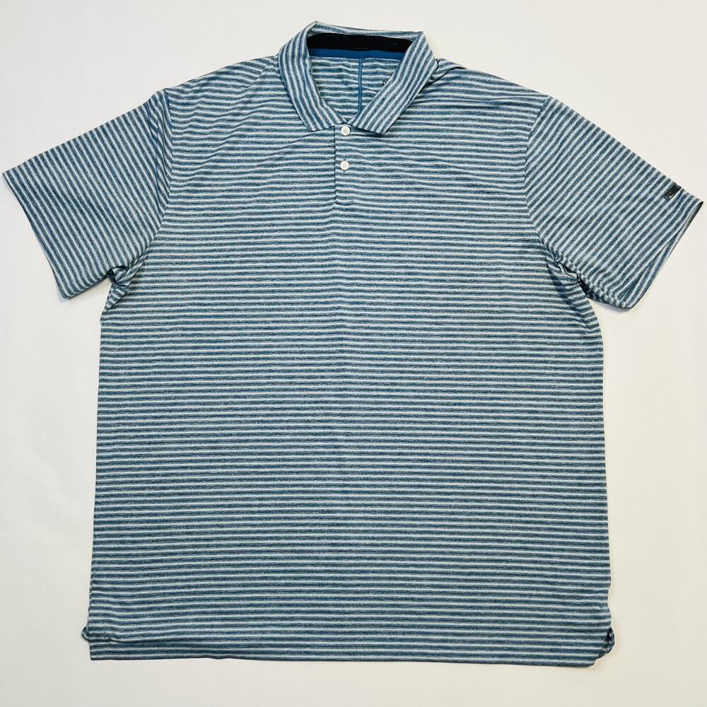 Nike Dri-FIT Polo Shirt Mens XL Blue White Striped Golf Tiger Woods Athletic